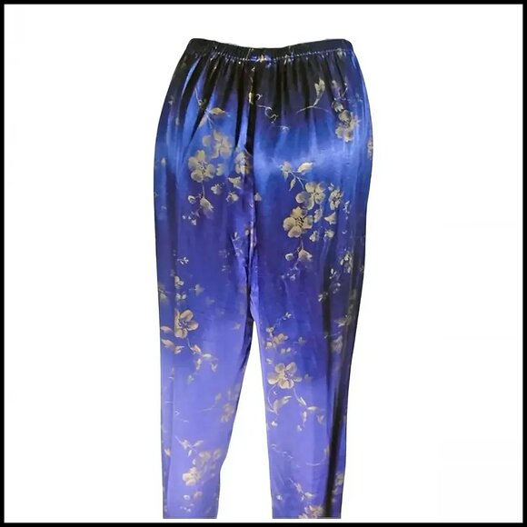 Satin Lounge Pants 40s Style Heavy Trousers Vintage Formal Pant Bluecore - Picture 5 of 11